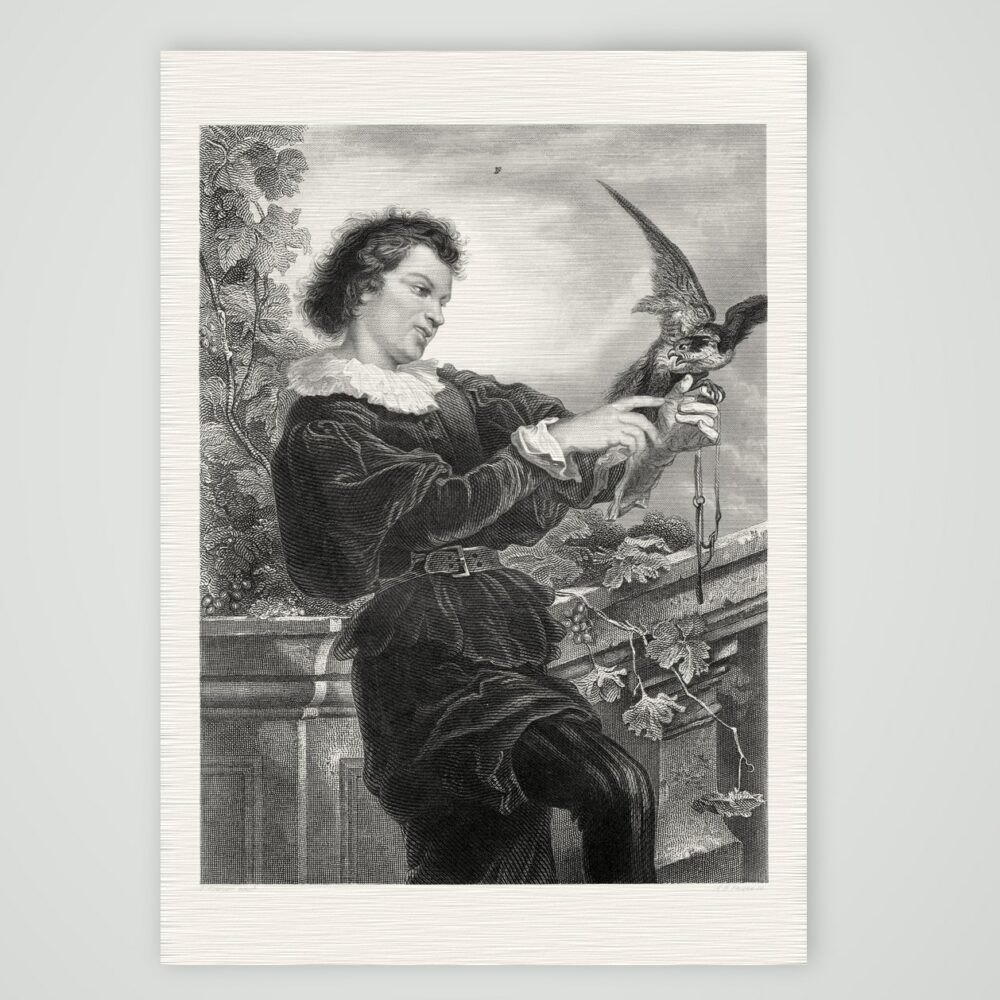 Der Falkner – Stahlstich, Kunstdruck auf Leinenpapier