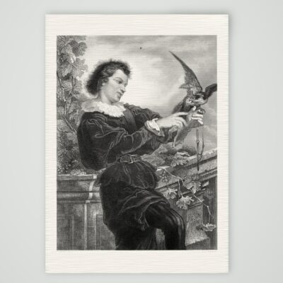 Der Falkner – Stahlstich, Kunstdruck auf Leinenpapier