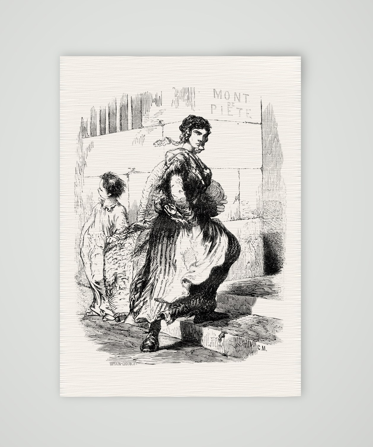 Der Weg zum Leihhaus – Stahlstich, Kunstdruck auf Leinenpapier