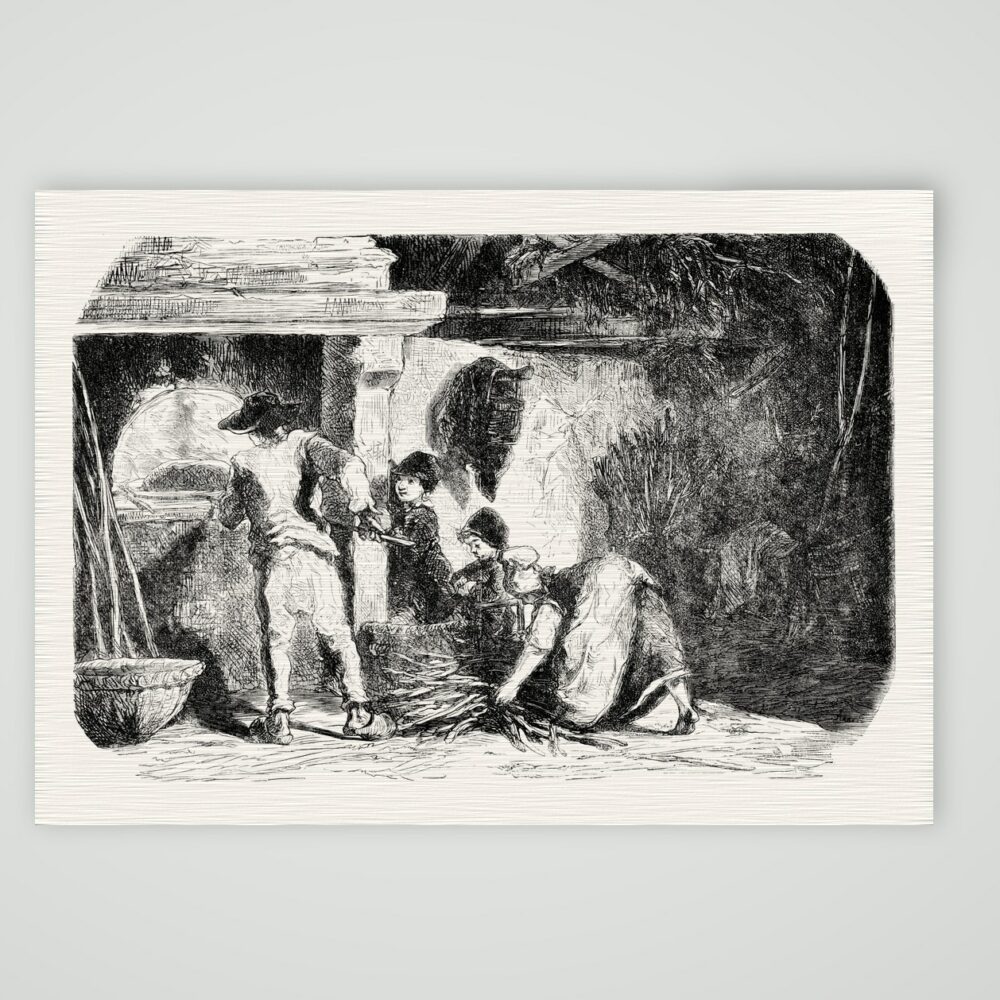 Das Backen auf dem Lande – Stahlstich, Kunstdruck auf Leinenpapier