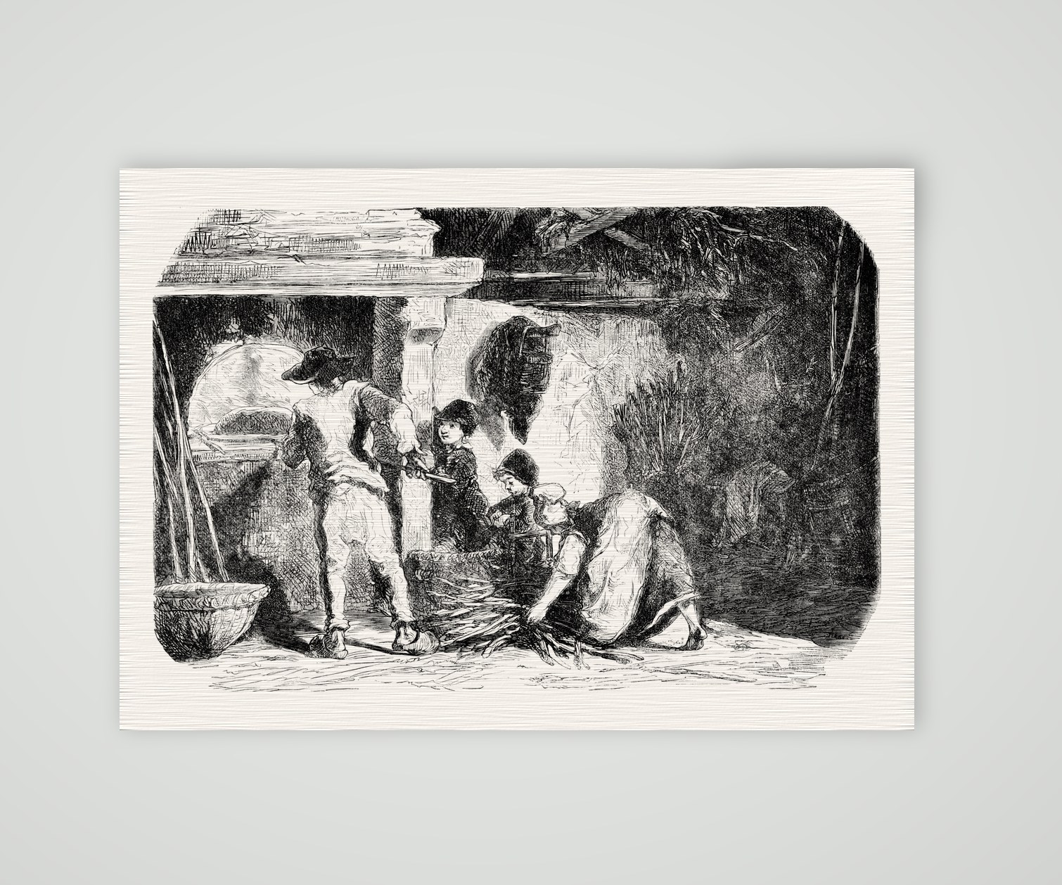 Das Backen auf dem Lande – Stahlstich, Kunstdruck auf Leinenpapier