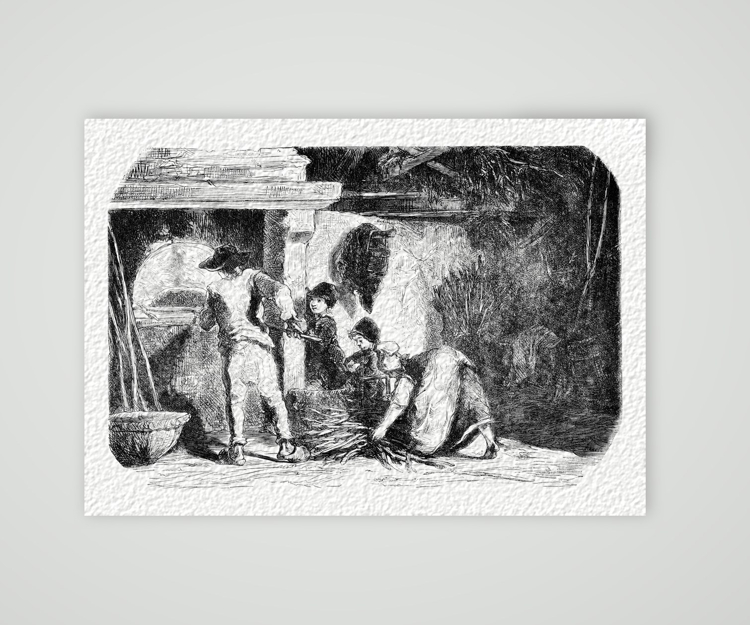 Das Backen auf dem Lande – Stahlstich, Kunstdruck auf Hahnemühle-Büttenpapier