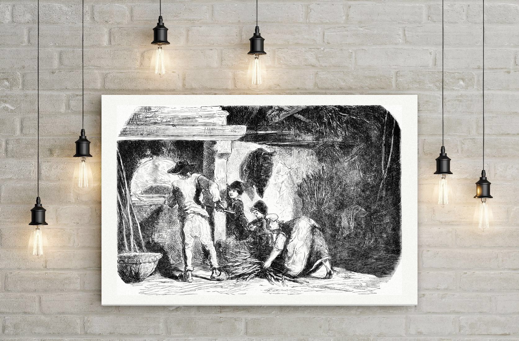 Das Backen auf dem Lande – Stahlstich, Leinwanddruck auf Holzkeilrahmen an der Wand