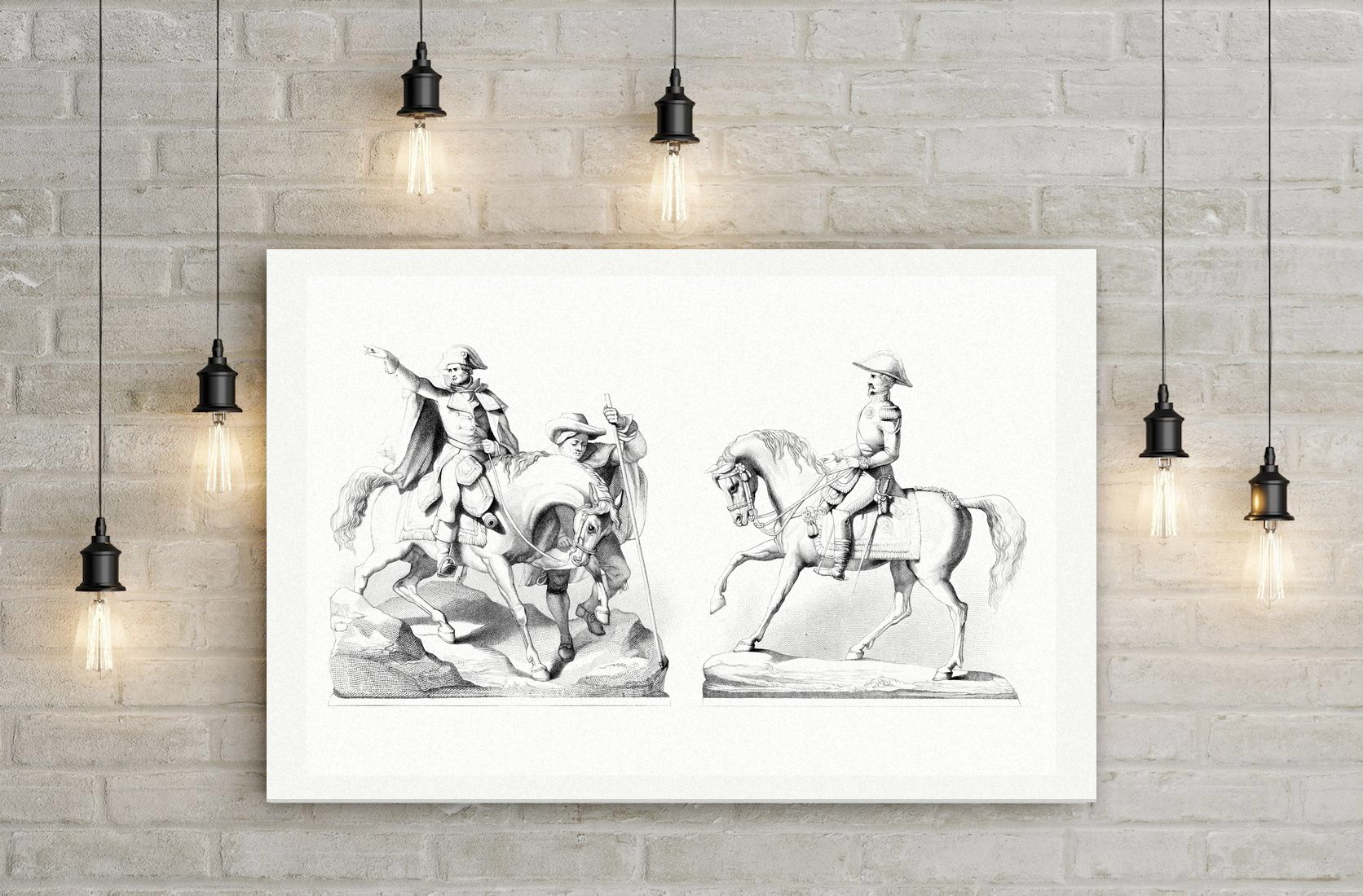 Napoleon I. und Napoleon III. – Reiterstatuen – Stahlstich, Leinwanddruck auf Holzkeilrahmen an der Wand