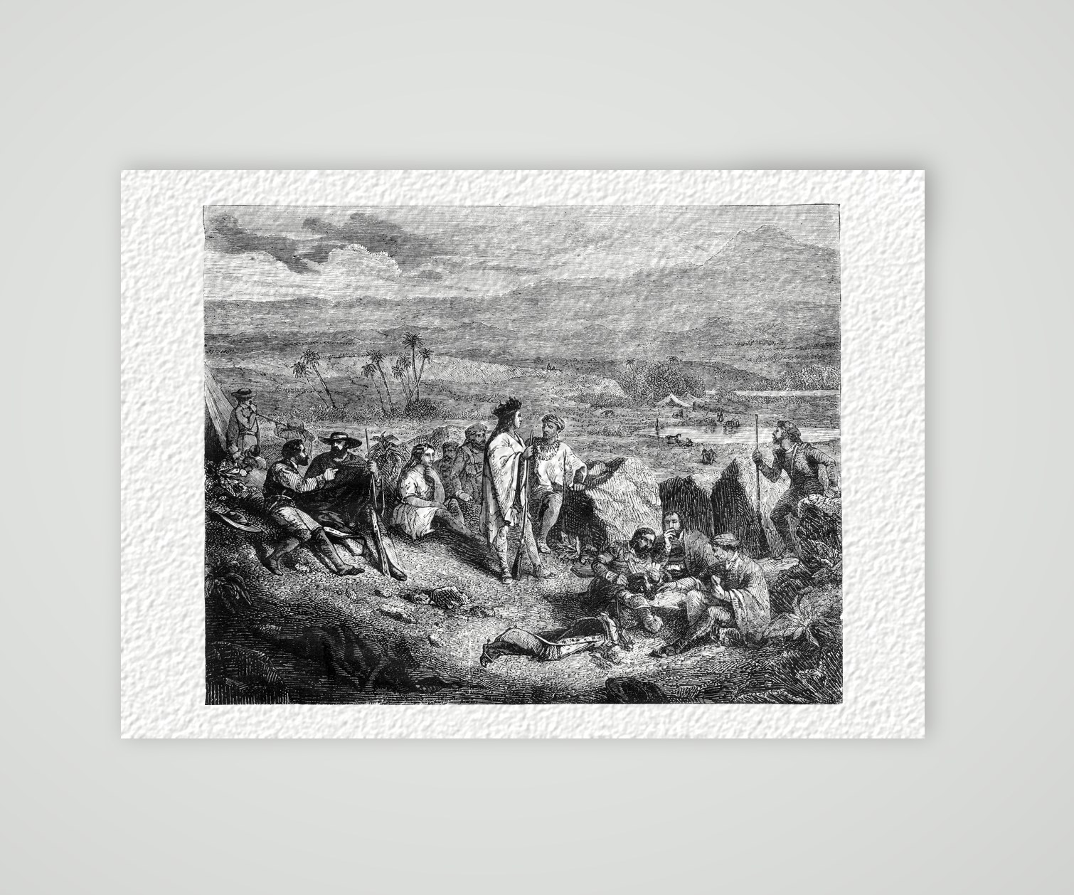 Halt von Neuamerikanern – Stahlstich, Kunstdruck auf Hahnemühle-Büttenpapier