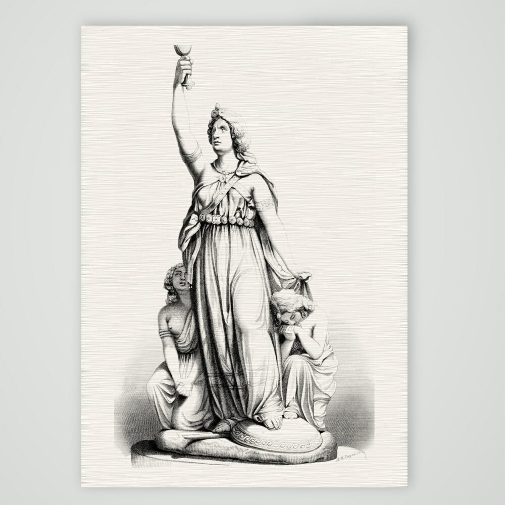 Königin Boadicea – Skulpturengruppe – Stahlstich, Kunstdruck auf Leinenpapier