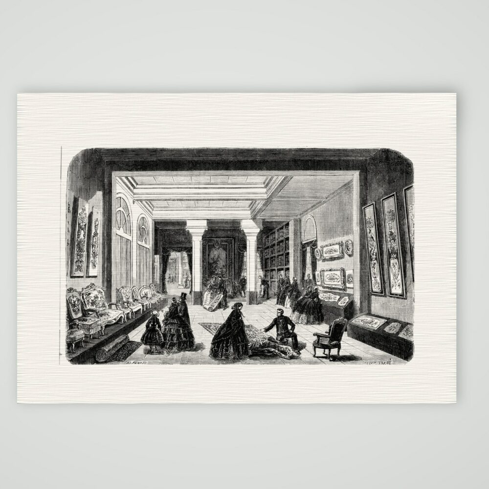 Paris, Ausstellung von Tapisseriewaren – Stahlstich, Kunstdruck auf Leinenpapier