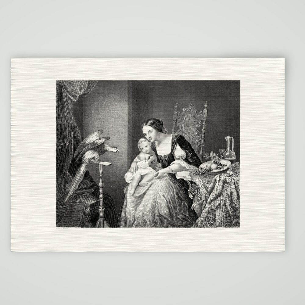 Der Morgengruß – Stahlstich, Kunstdruck auf Leinenpapier