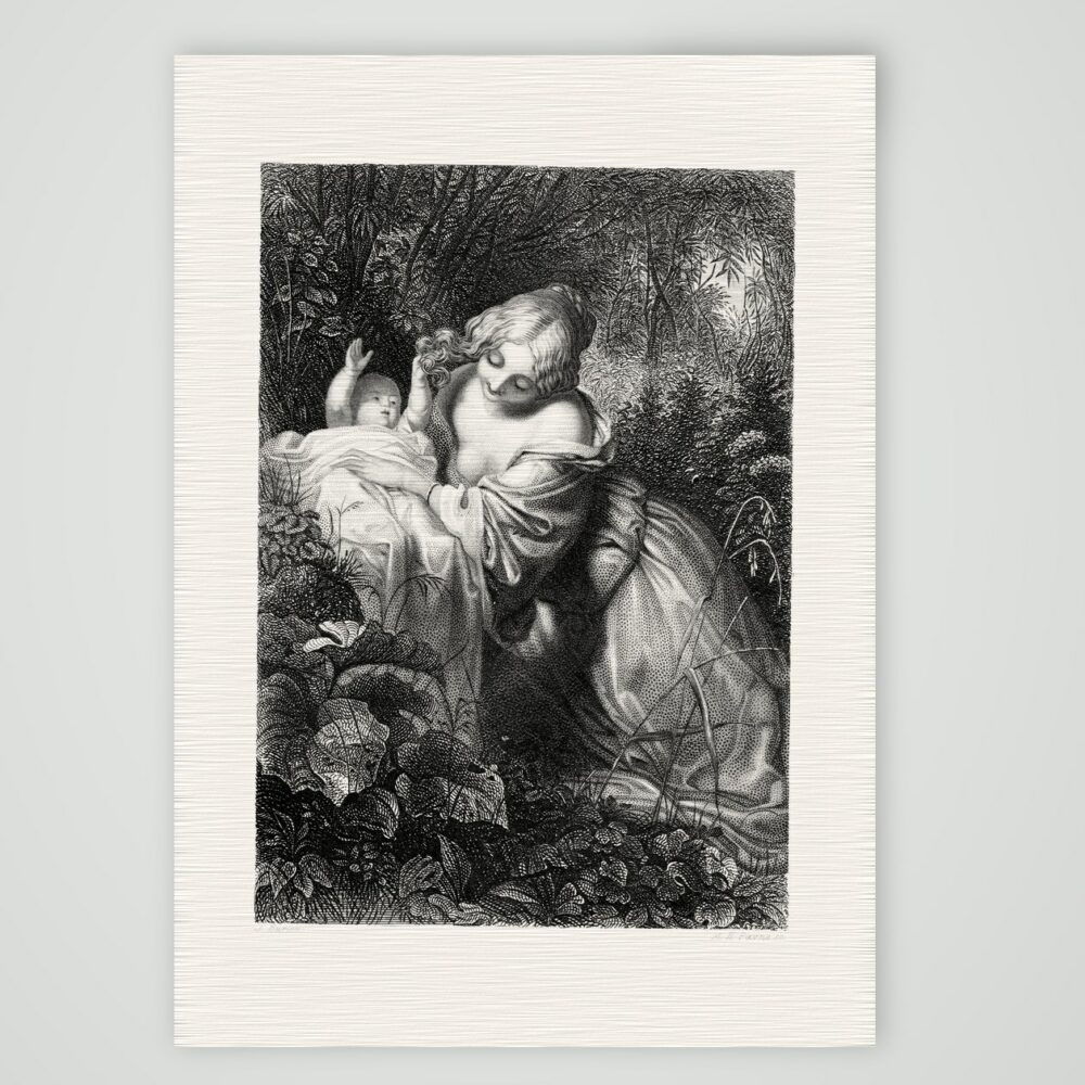 Das Bett im Walde – Stahlstich, Kunstdruck auf Leinenpapier