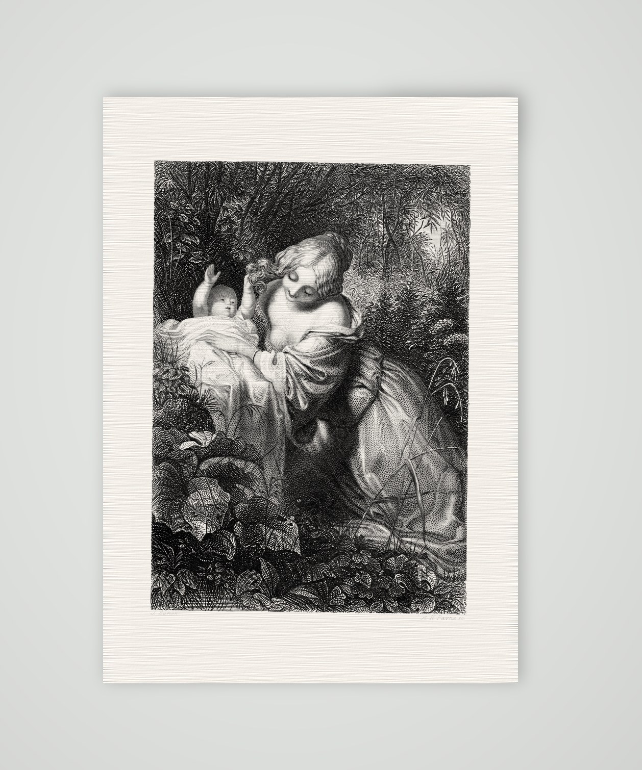 Das Bett im Walde – Stahlstich, Kunstdruck auf Leinenpapier