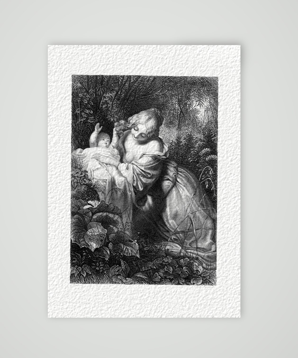 Das Bett im Walde – Stahlstich, Kunstdruck auf Hahnemühle-Büttenpapier