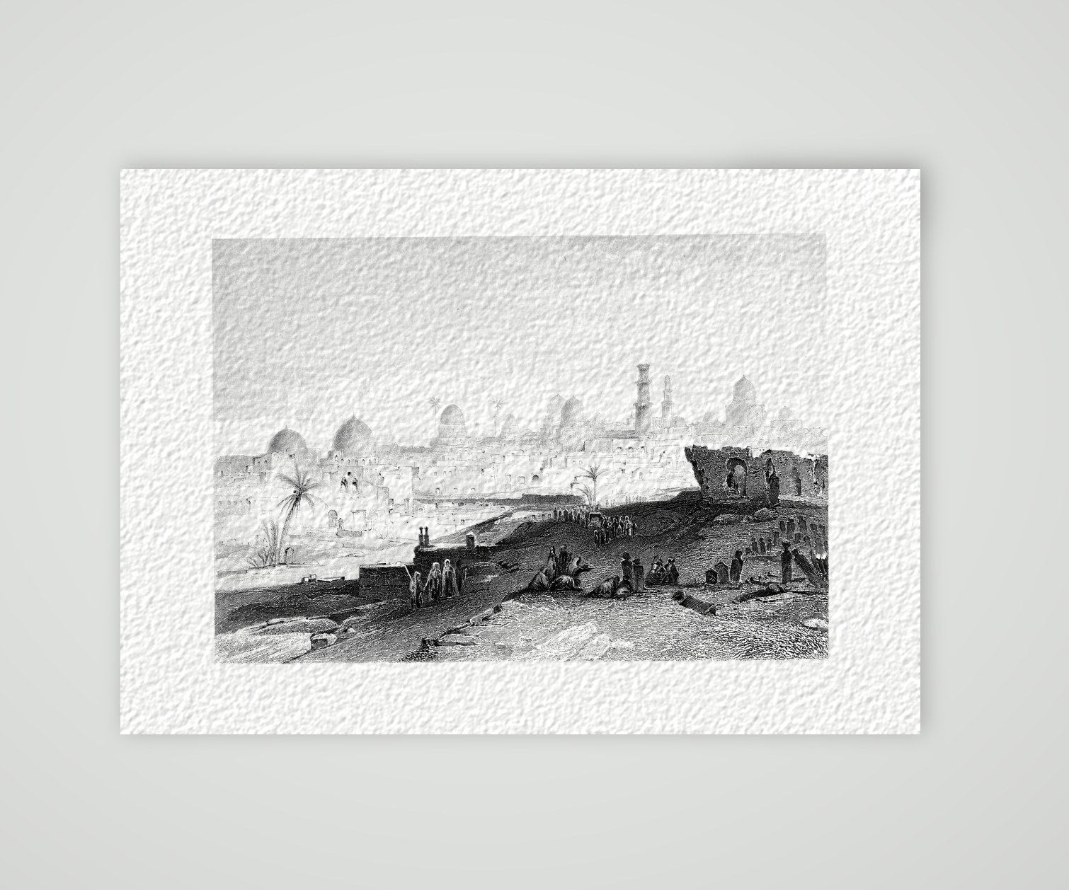 Kairo, die Gräberstadt – Stahlstich, Kunstdruck auf Hahnemühle-Büttenpapier