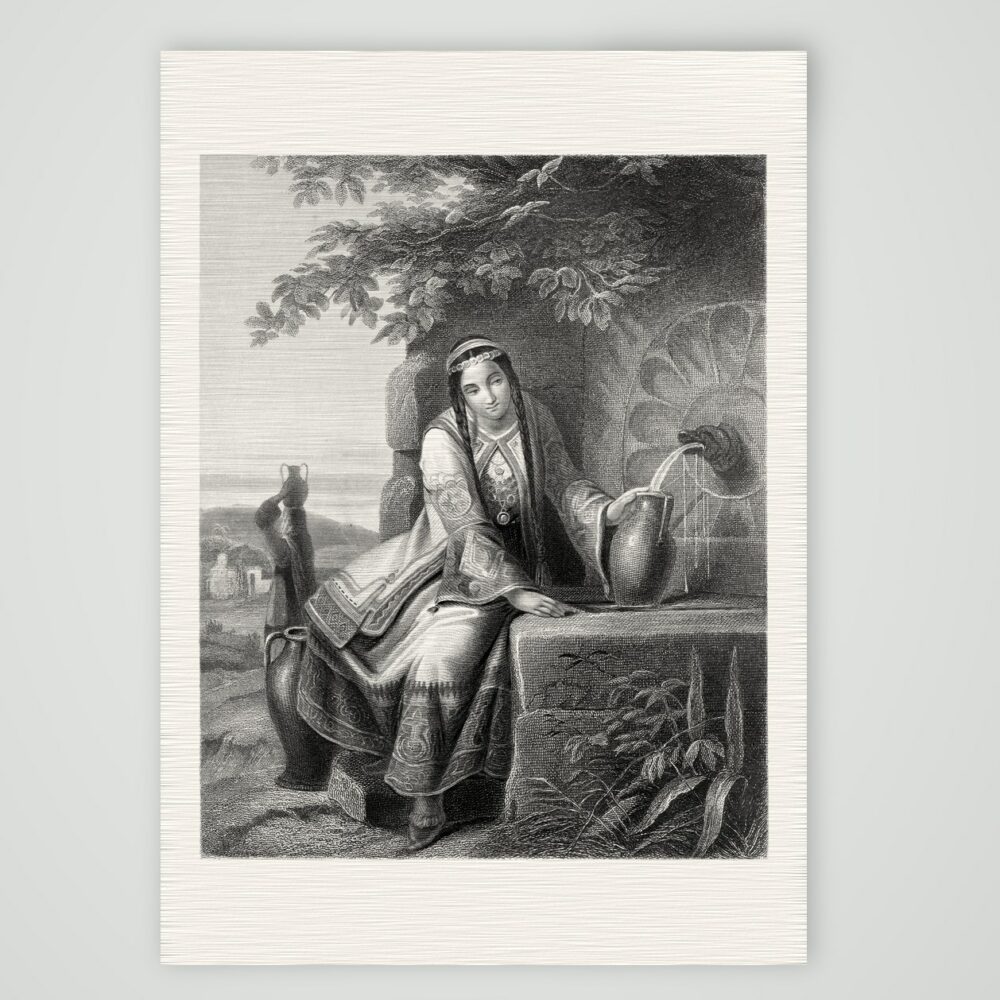 Die Chiotin am Brunnen – Stahlstich, Kunstdruck auf Leinenpapier