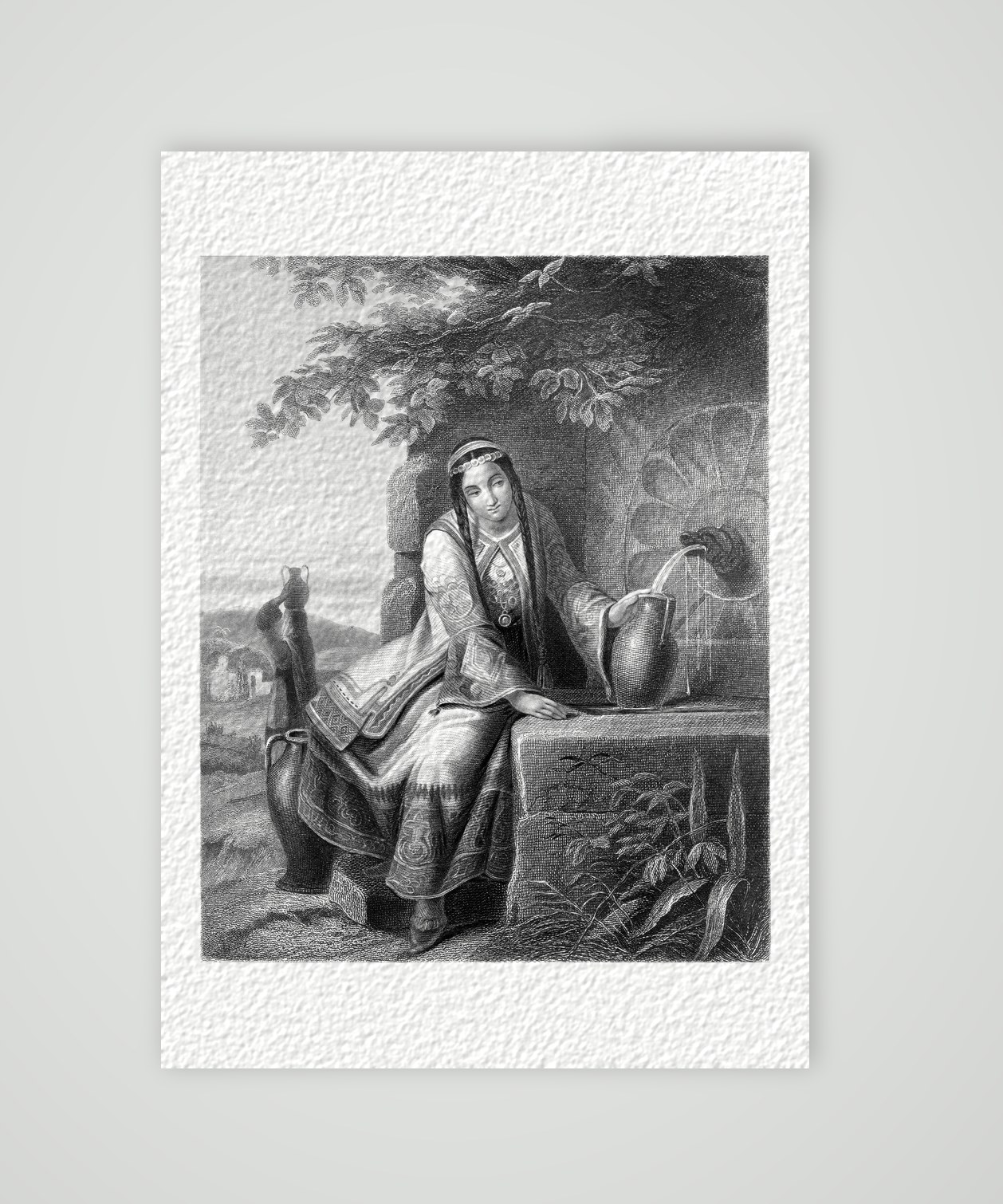 Die Chiotin am Brunnen – Stahlstich, Kunstdruck auf Hahnemühle-Büttenpapier