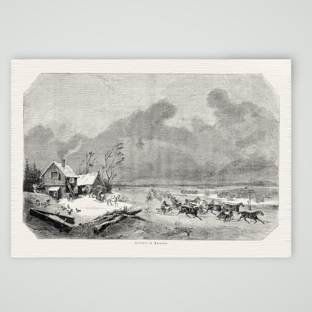Eisfahrt in Schweden – Stahlstich, Kunstdruck auf Leinenpapier