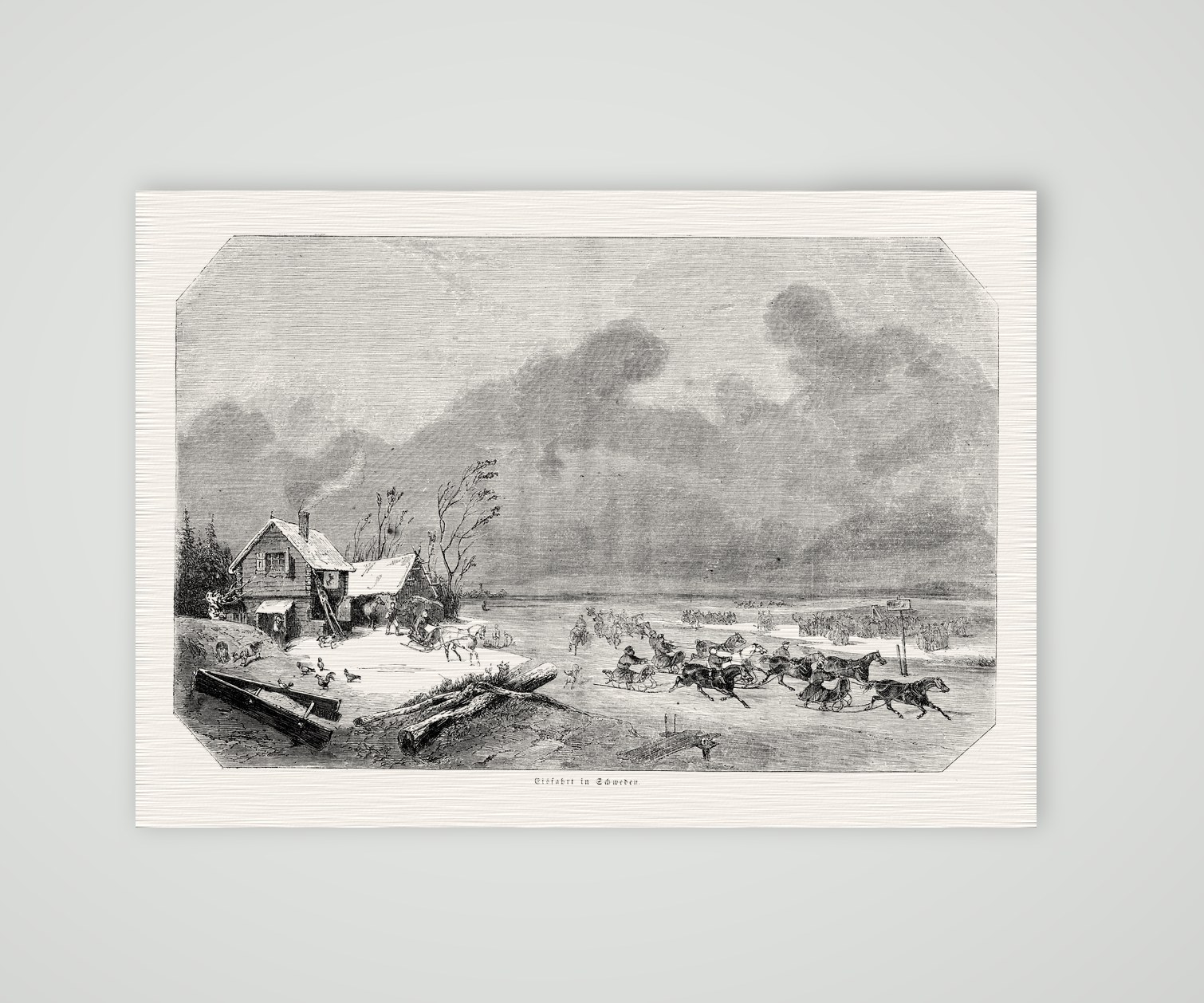 Eisfahrt in Schweden – Stahlstich, Kunstdruck auf Leinenpapier