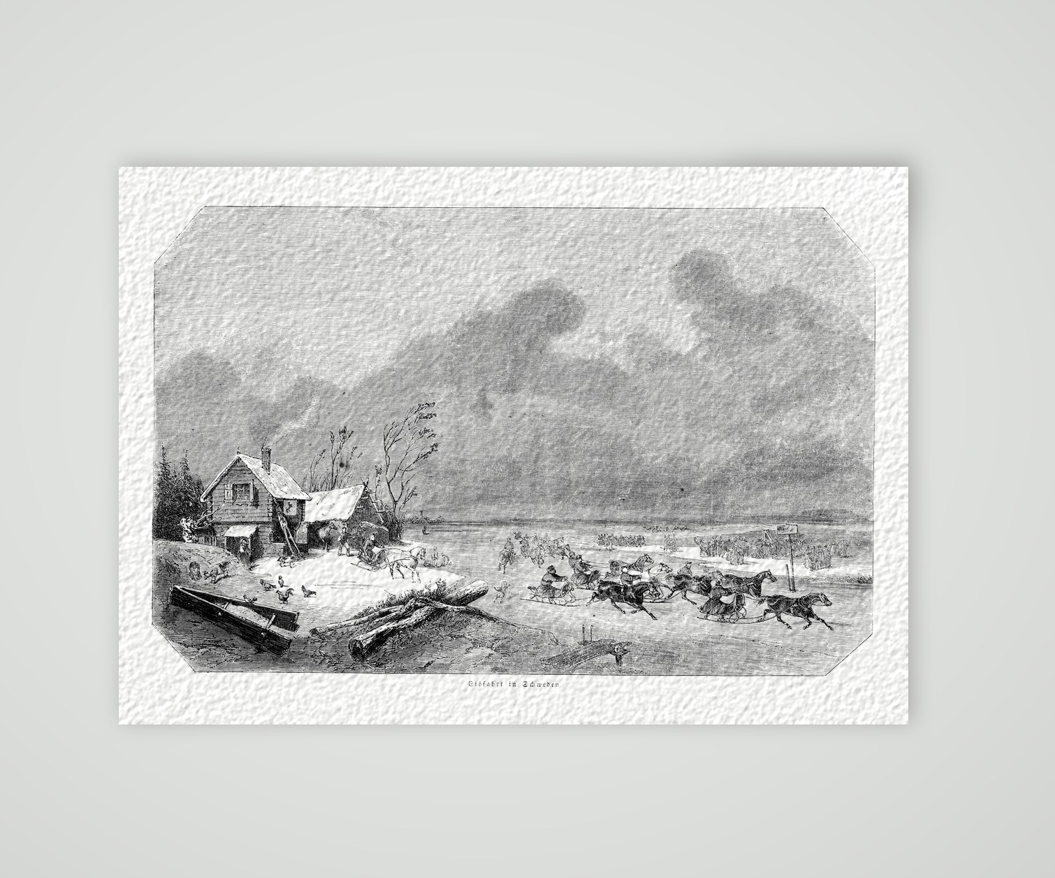 Eisfahrt in Schweden – Stahlstich, Kunstdruck auf Hahnemühle-Büttenpapier
