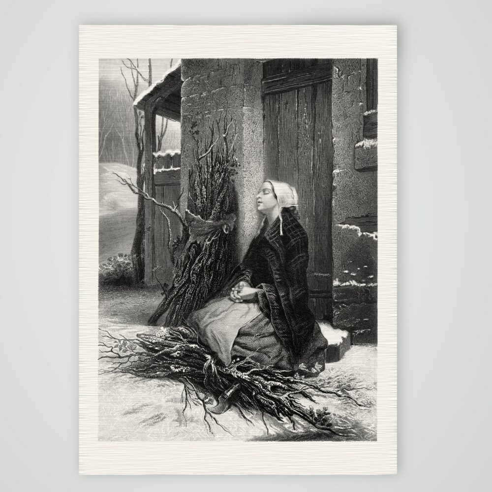 Die Holzschlägerin – Stahlstich, Kunstdruck auf Leinenpapier