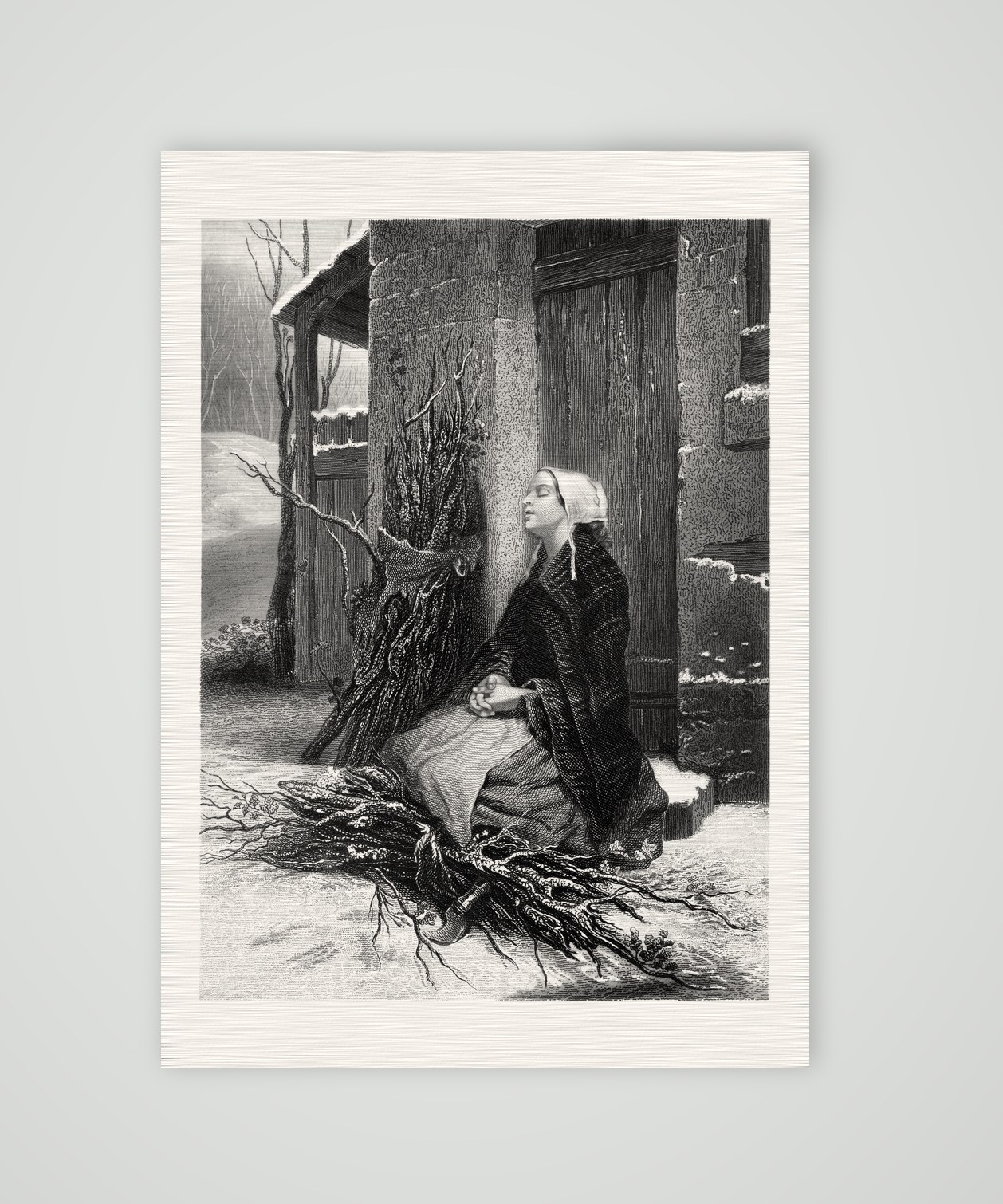 Die Holzschlägerin – Stahlstich, Kunstdruck auf Leinenpapier