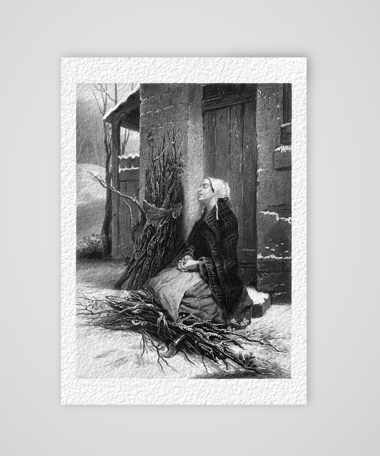 Die Holzschlägerin – Stahlstich, Kunstdruck auf Hahnemühle-Büttenpapier