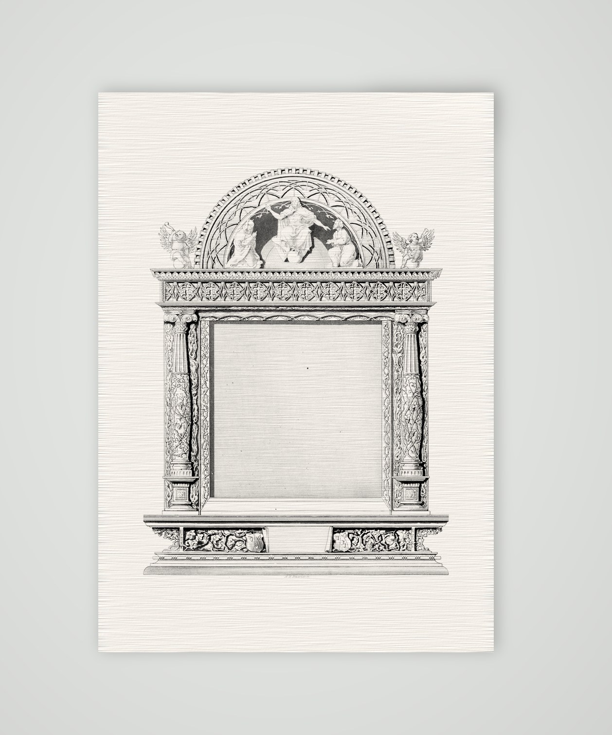 Retabelrahmen nach Albrecht Dürer – Stahlstich, Kunstdruck auf Leinenpapier