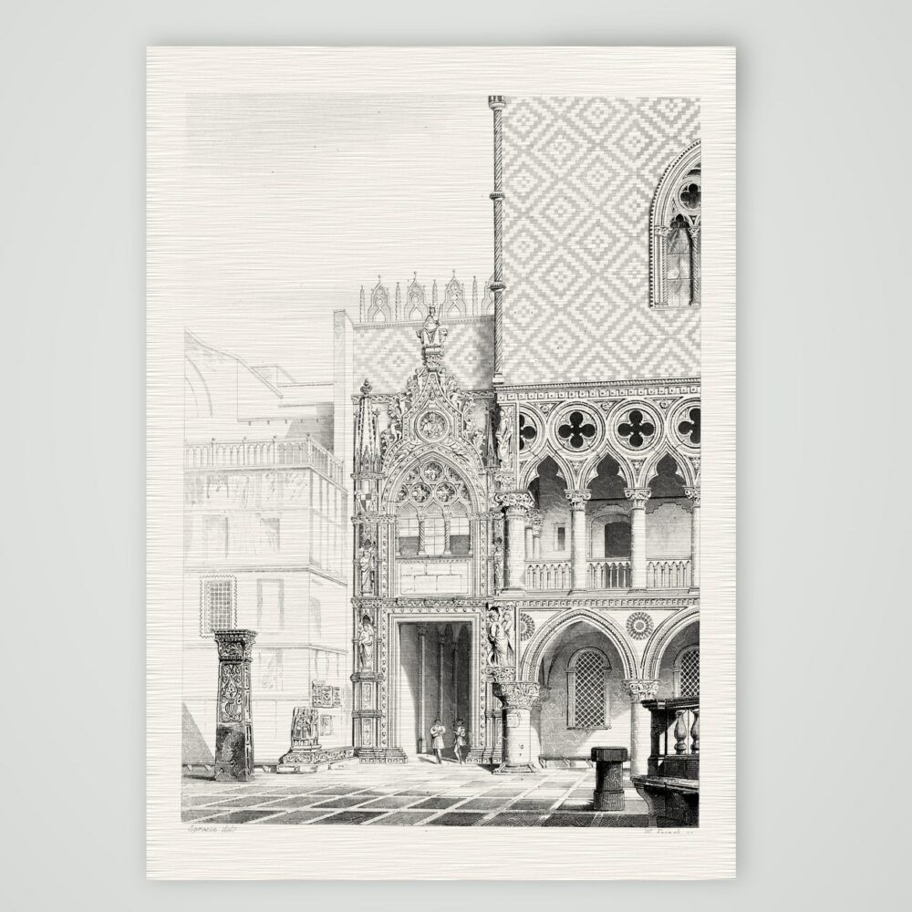 Venedig, der Dogenpalast – Stahlstich, Kunstdruck auf Leinenpapier