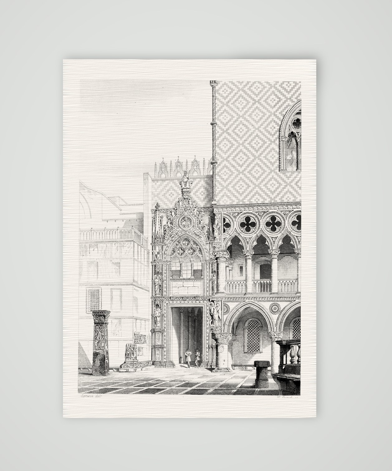 Venedig, der Dogenpalast – Stahlstich, Kunstdruck auf Leinenpapier