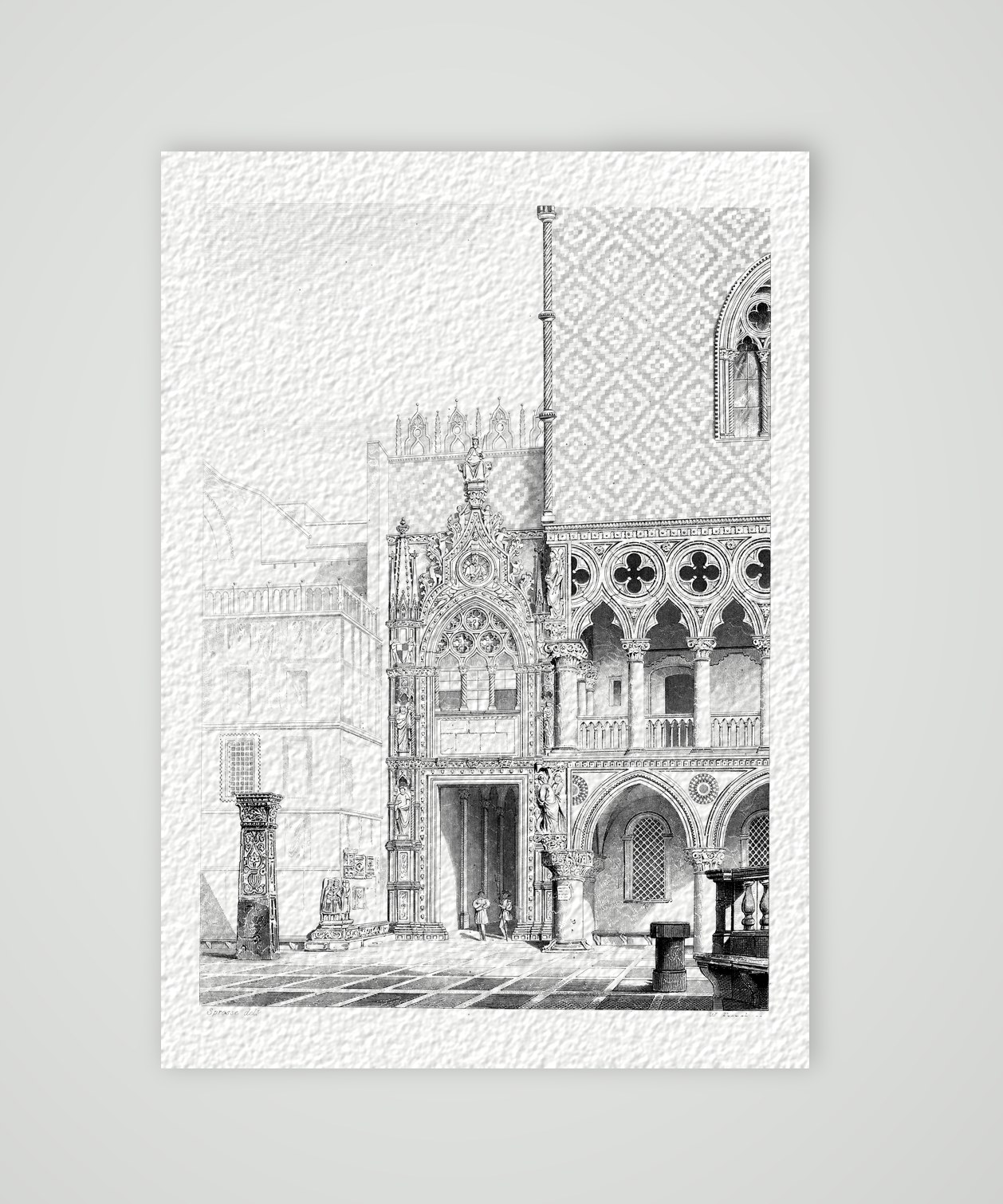 Venedig, der Dogenpalast – Stahlstich, Kunstdruck auf Hahnemühle-Büttenpapier