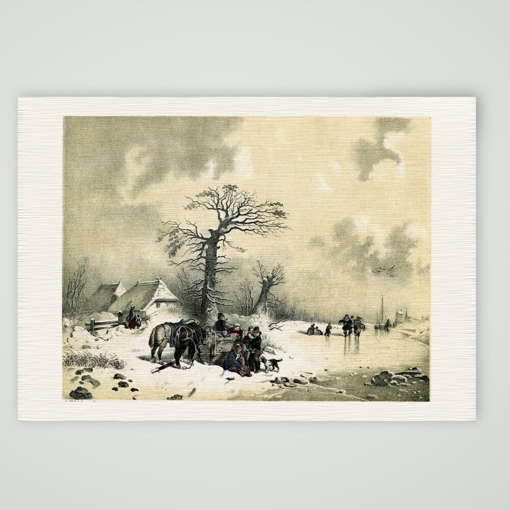 Die Rückkehr – Winterlandschaft – Stahlstich, Kunstdruck auf Leinenpapier