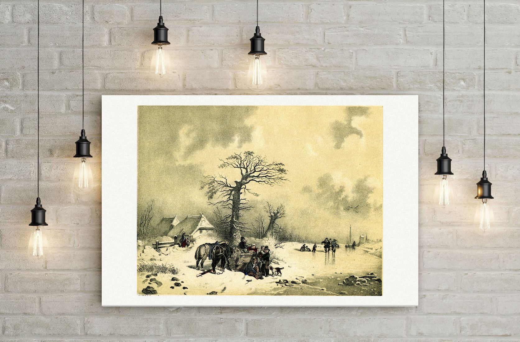 Die Rückkehr – Winterlandschaft – Stahlstich, Leinwanddruck auf Holzkeilrahmen an der Wand