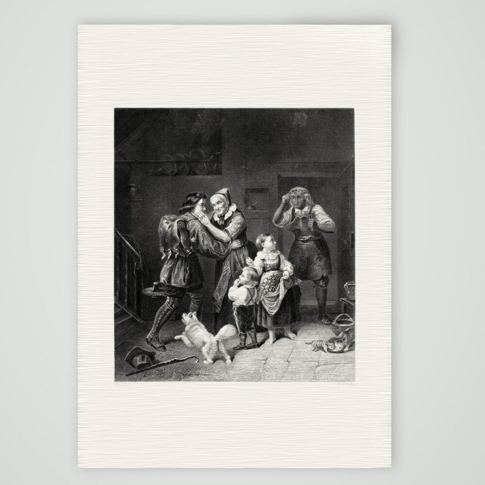 Nach der Wanderschaft – Stahlstich, Kunstdruck auf Leinenpapier