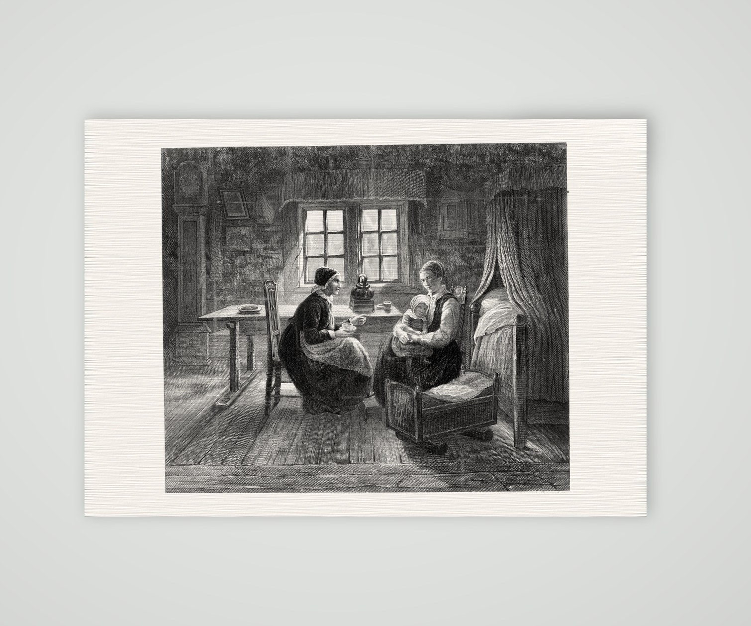 Der Morgenbesuch – Stahlstich, Kunstdruck auf Leinenpapier