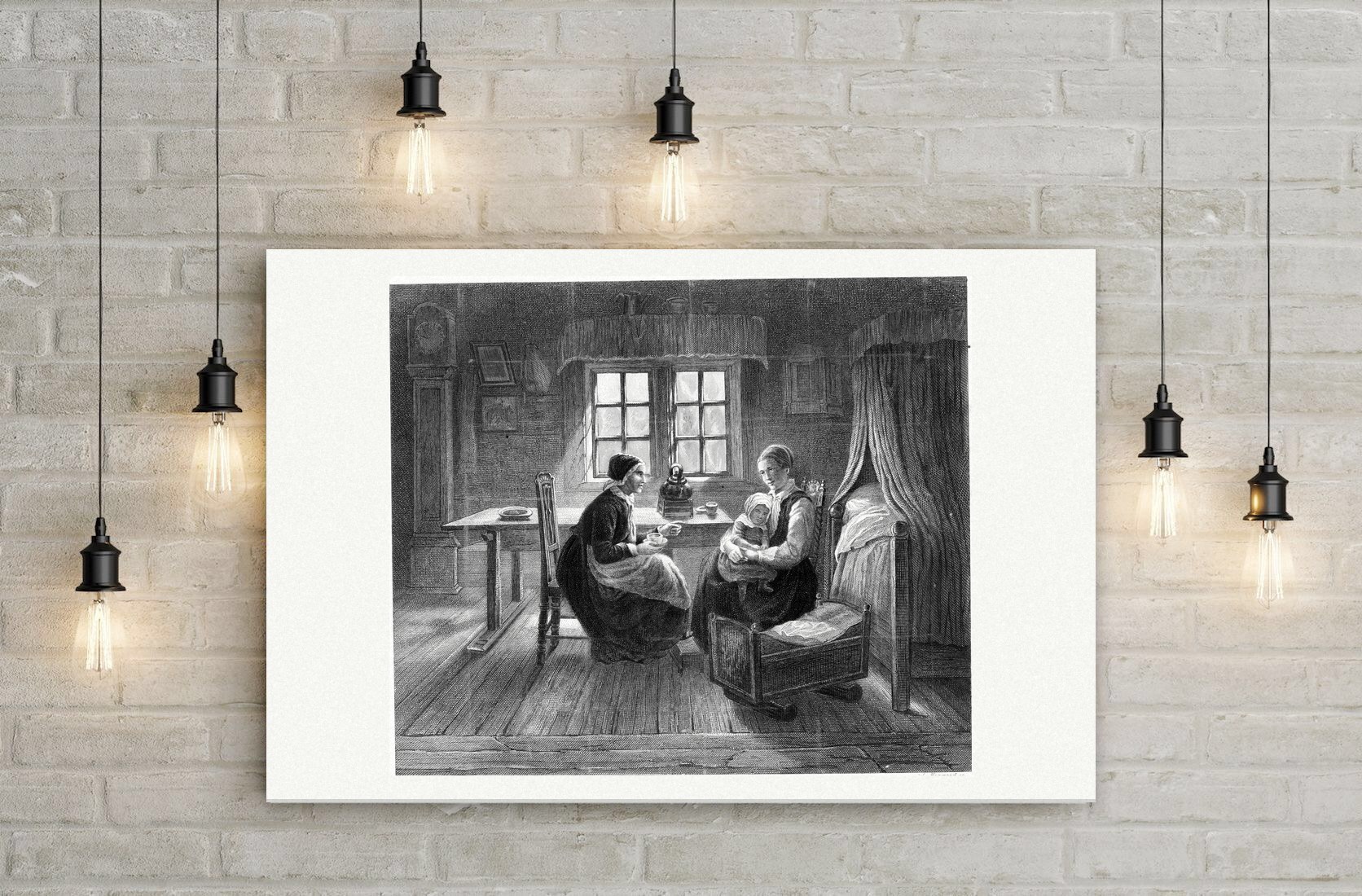 Der Morgenbesuch – Stahlstich, Leinwanddruck auf Holzkeilrahmen an der Wand