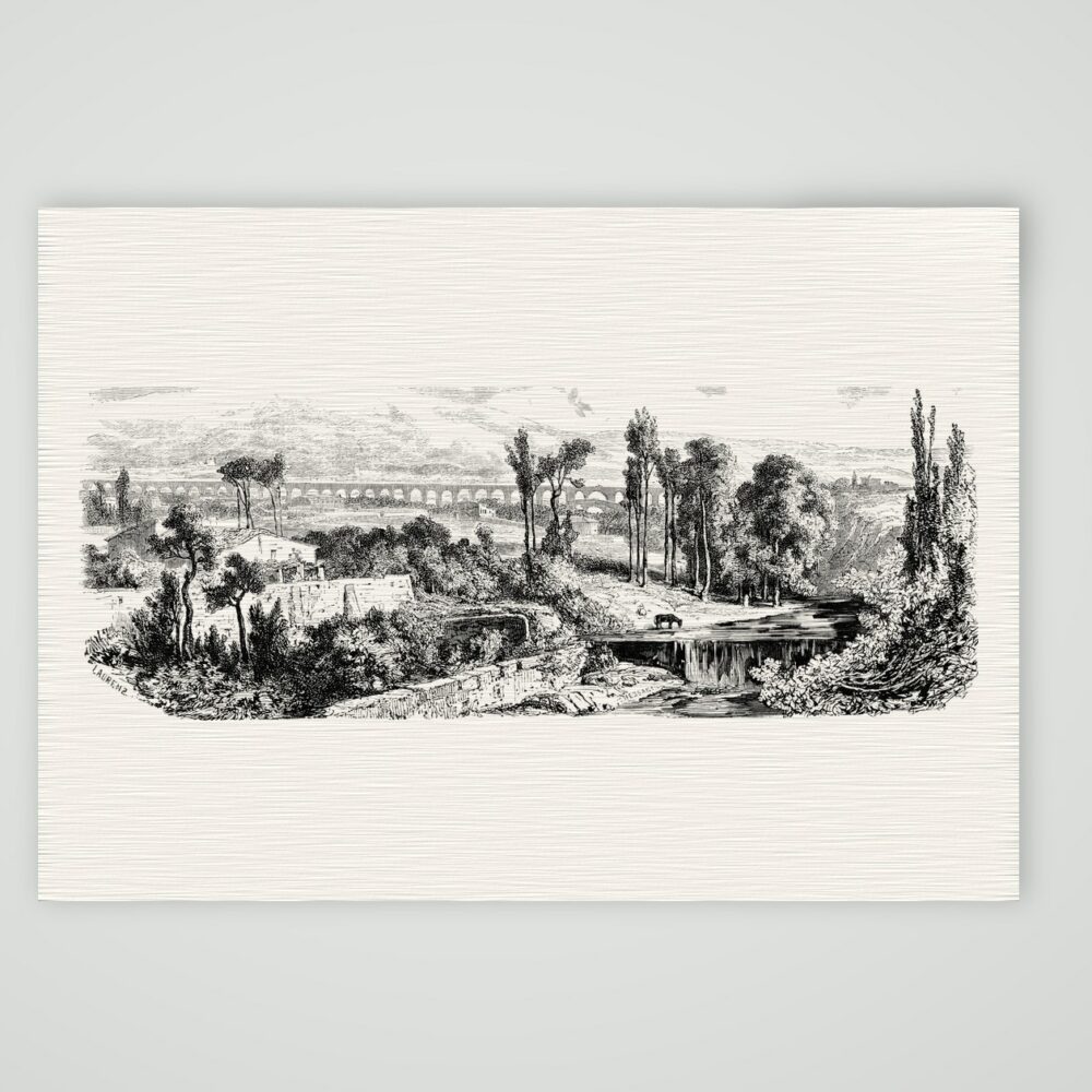 Carpentras, der Aquädukt – Stahlstich, Kunstdruck auf Leinenpapier