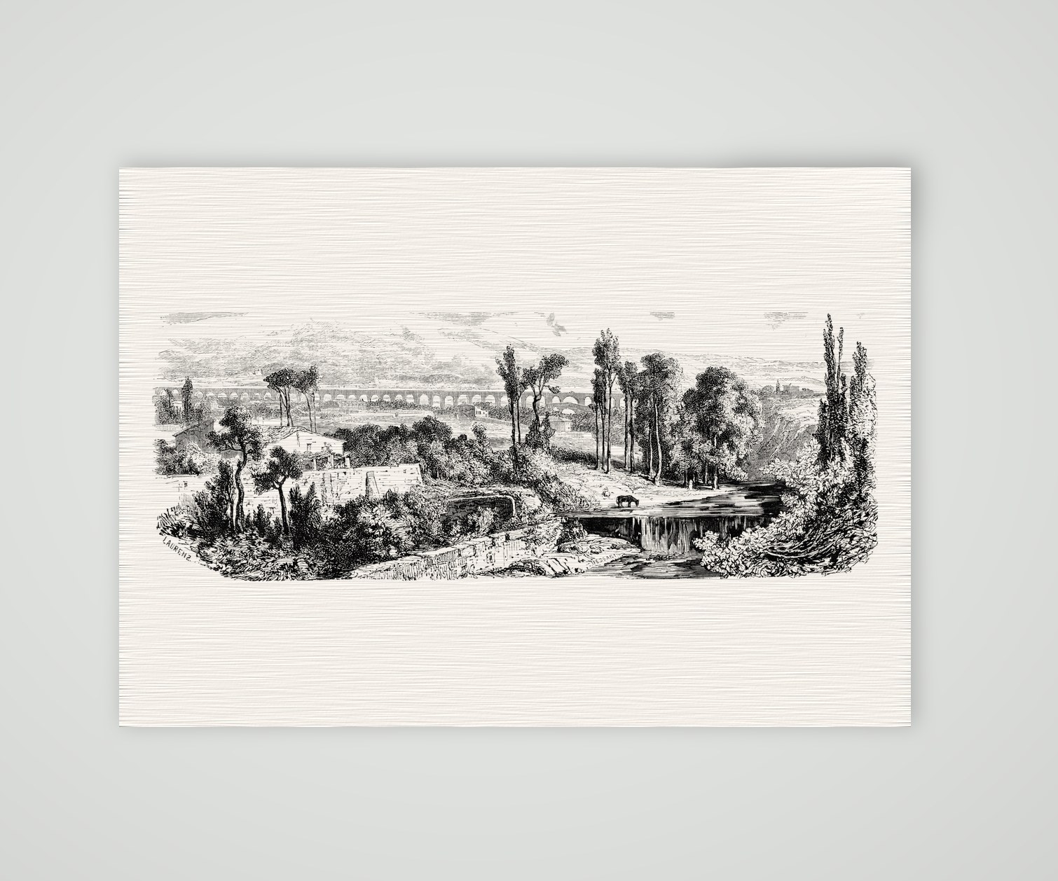 Carpentras, der Aquädukt – Stahlstich, Kunstdruck auf Leinenpapier