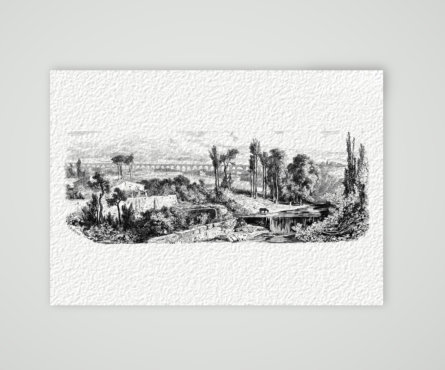Carpentras, der Aquädukt – Stahlstich, Kunstdruck auf Hahnemühle-Büttenpapier