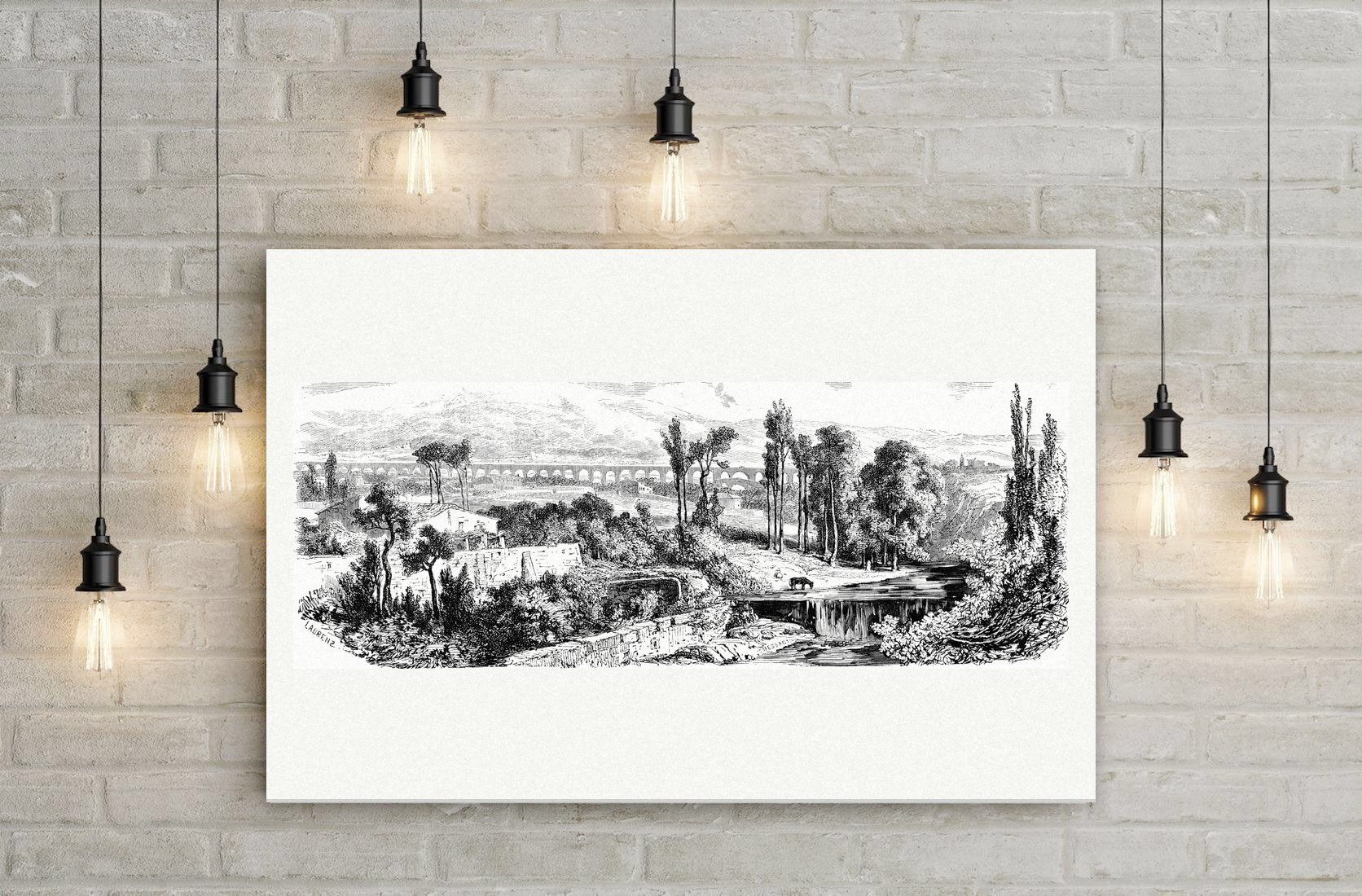 Carpentras, der Aquädukt – Stahlstich, Leinwanddruck auf Holzkeilrahmen an der Wand