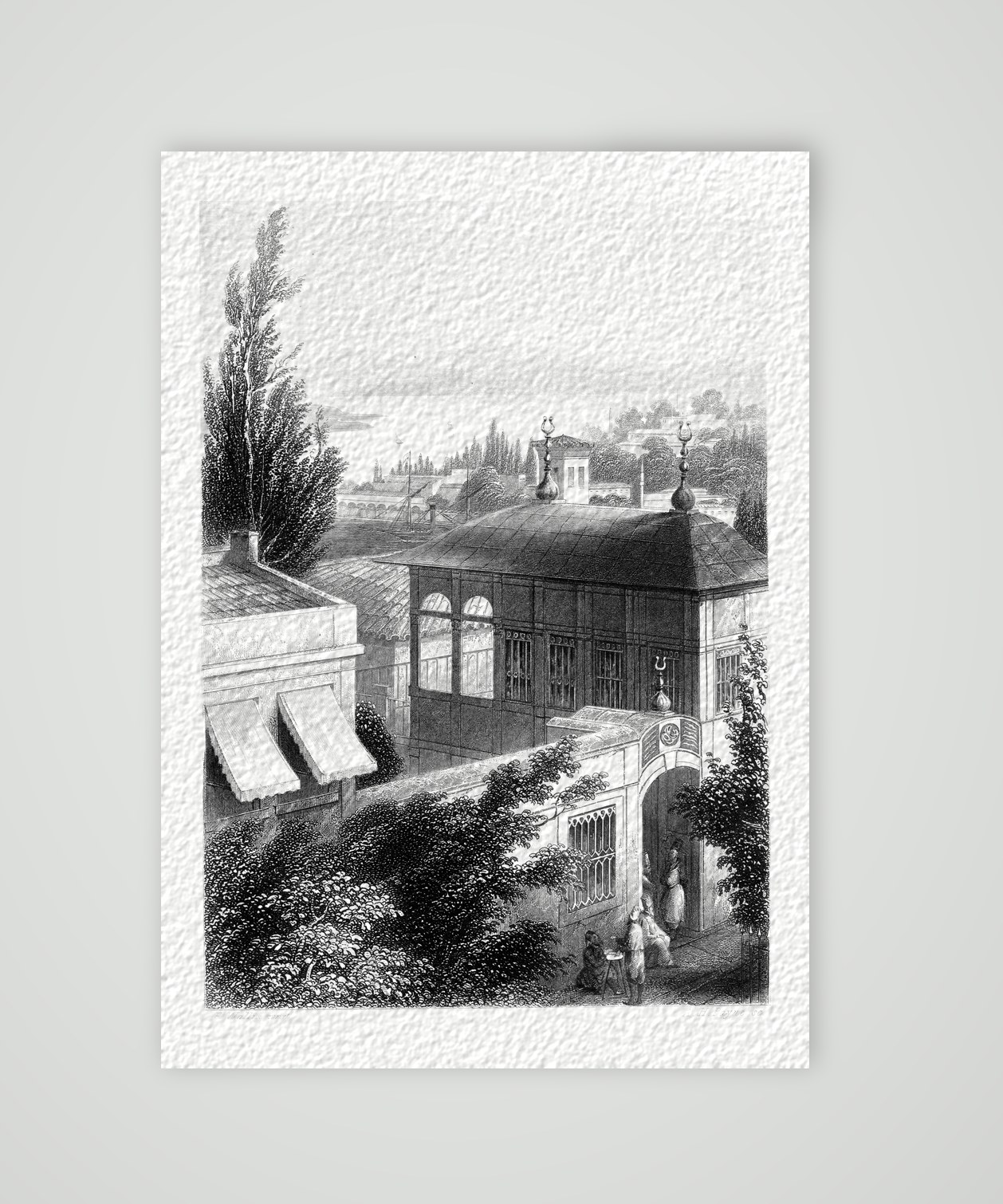 Konstantinopel, Derwischkloster in Pera – Stahlstich, Kunstdruck auf Hahnemühle-Büttenpapier
