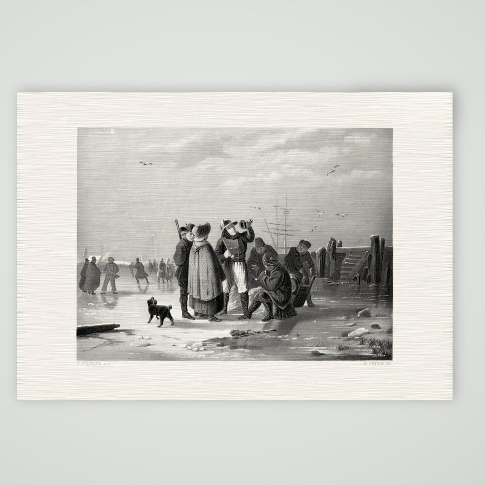 Wintervergnügen bei Amsterdam – Stahlstich, Kunstdruck auf Leinenpapier