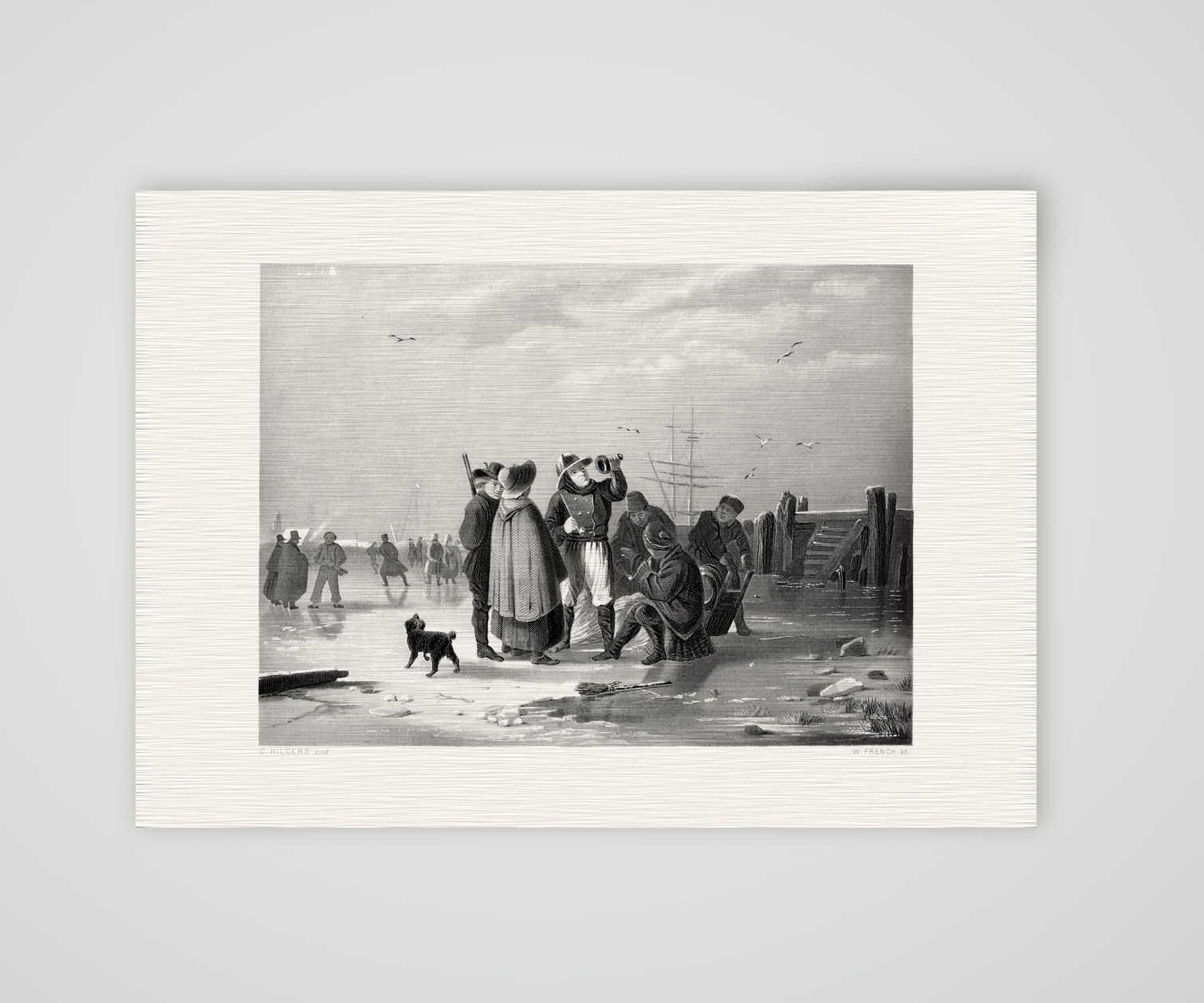 Wintervergnügen bei Amsterdam – Stahlstich, Kunstdruck auf Leinenpapier