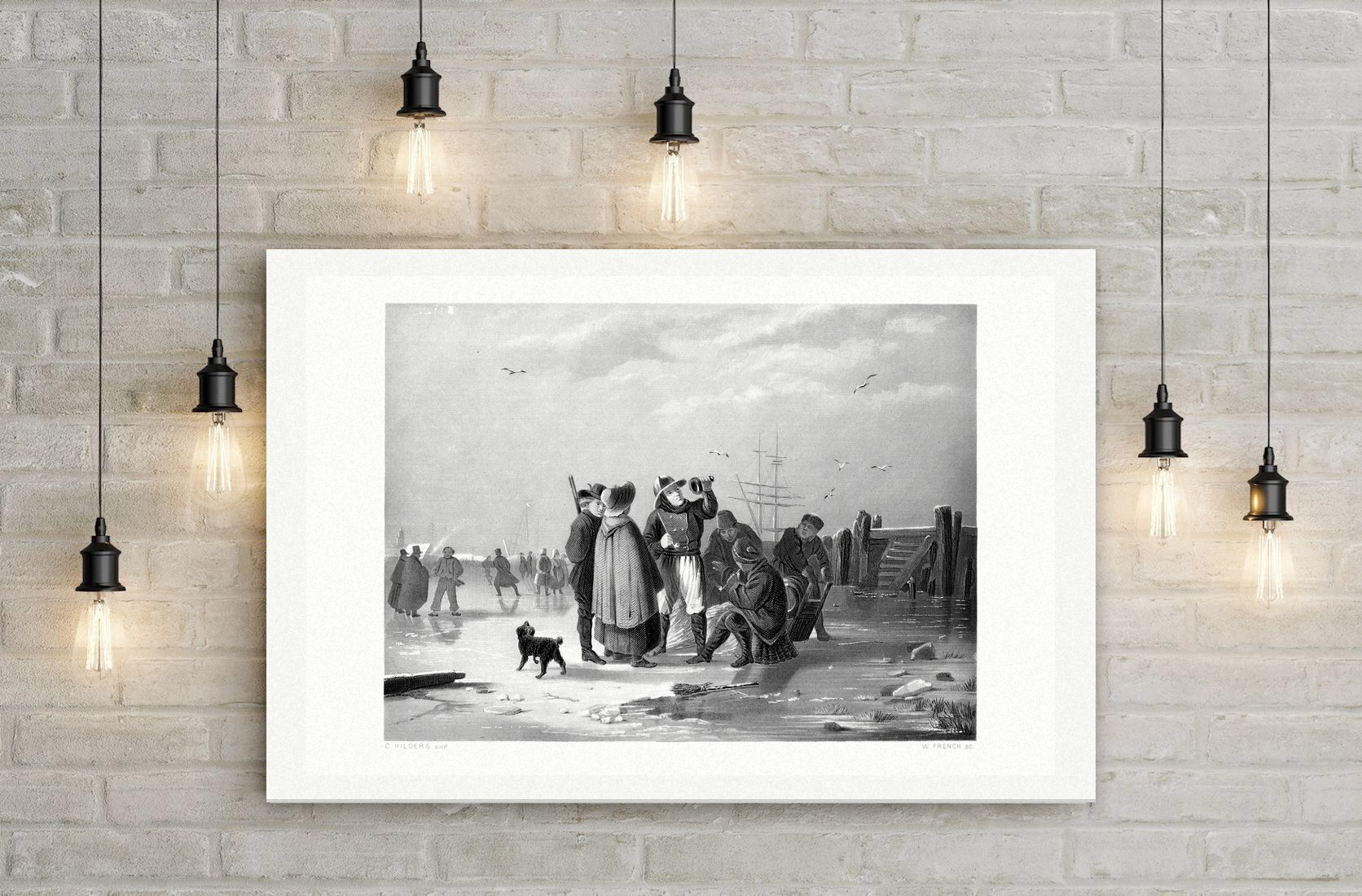 Wintervergnügen bei Amsterdam – Stahlstich, Leinwanddruck auf Holzkeilrahmen an der Wand