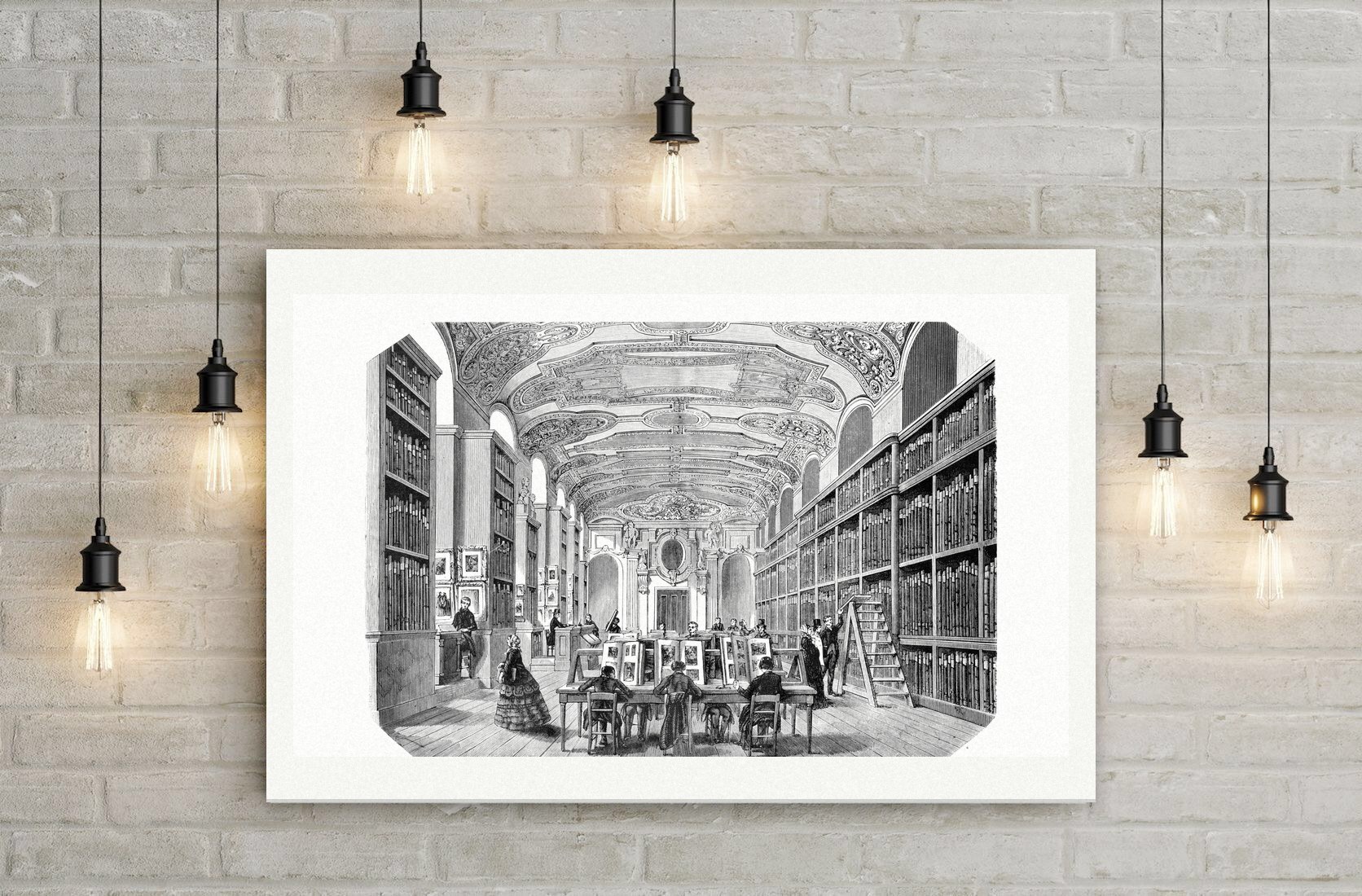 Paris, Saal der kaiserlichen Bibliothek – Stahlstich, Leinwanddruck auf Holzkeilrahmen an der Wand