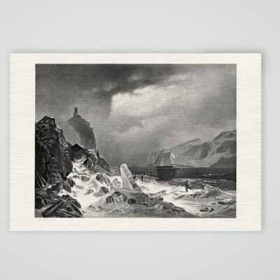 Eisgang an der norwegischen Küste – Stahlstich, Kunstdruck auf Leinenpapier