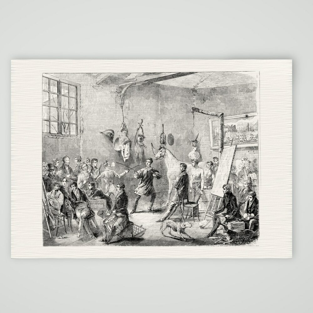 Horace Vernets Atelier – Stahlstich, Kunstdruck auf Leinenpapier