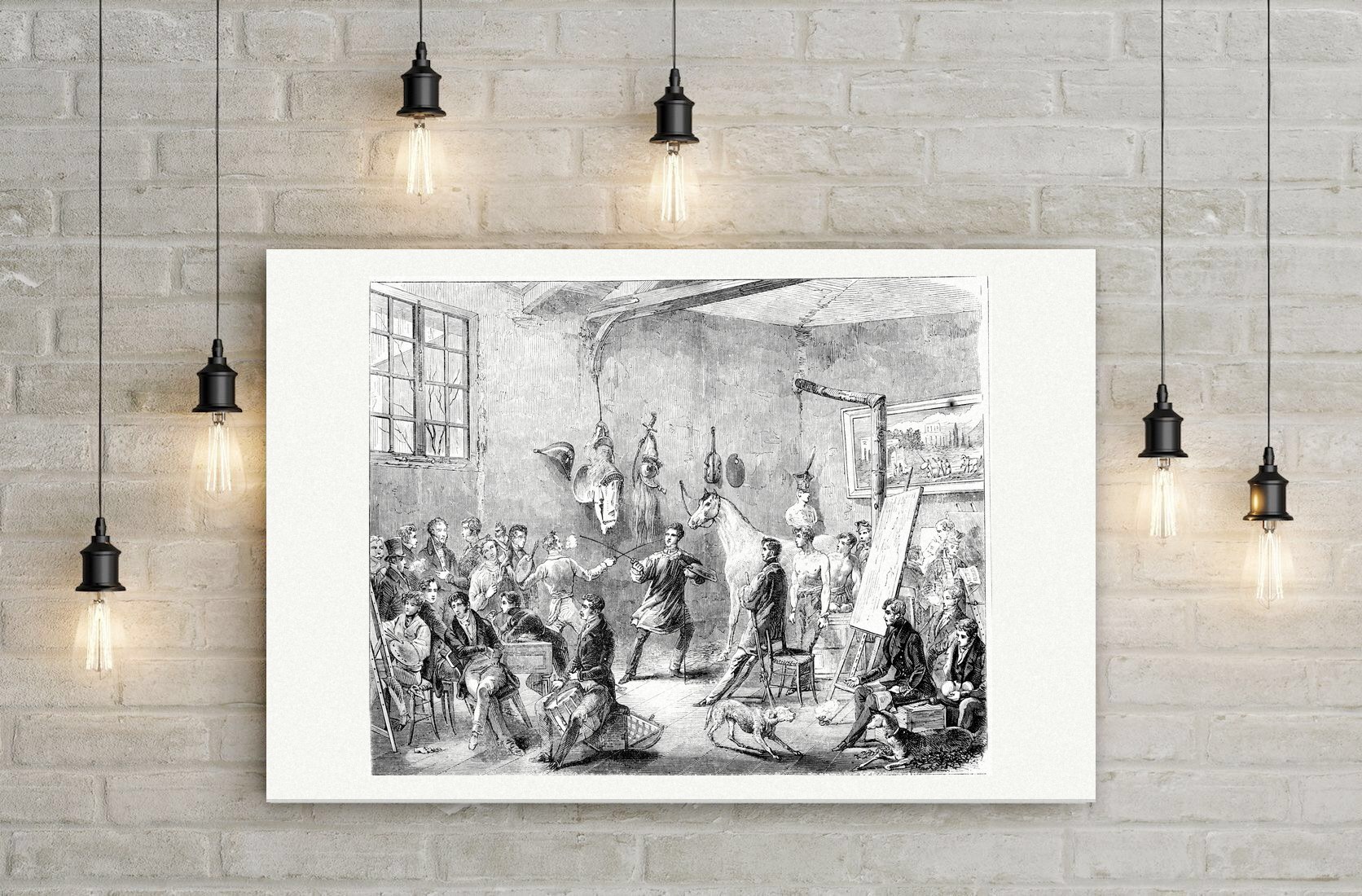 Horace Vernets Atelier – Stahlstich, Leinwanddruck auf Holzkeilrahmen an der Wand