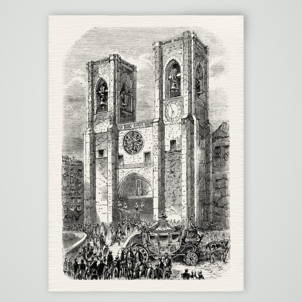 Lissabon, die Patriarchalkathedrale – Stahlstich, Kunstdruck auf Leinenpapier