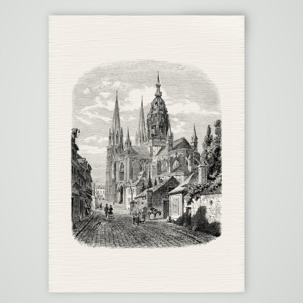 Bayeux, die Kathedrale – Stahlstich, Kunstdruck auf Leinenpapier