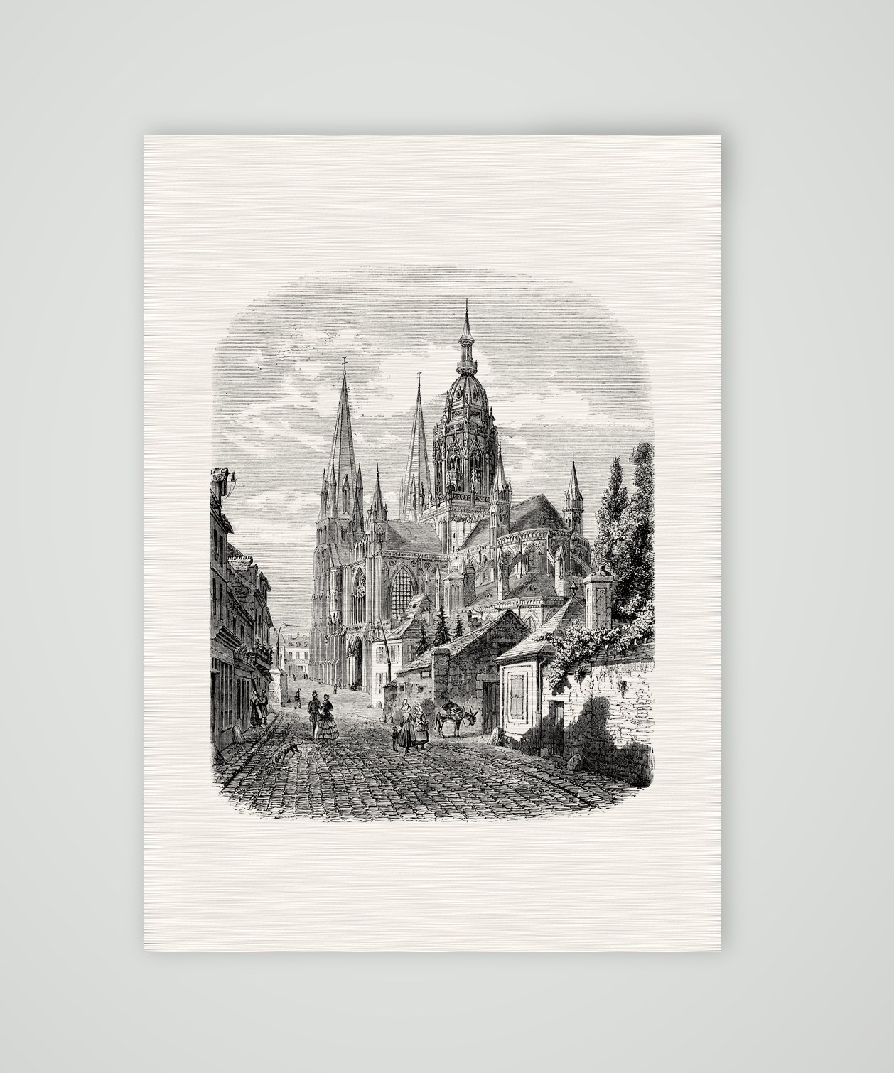 Bayeux, die Kathedrale – Stahlstich, Kunstdruck auf Leinenpapier