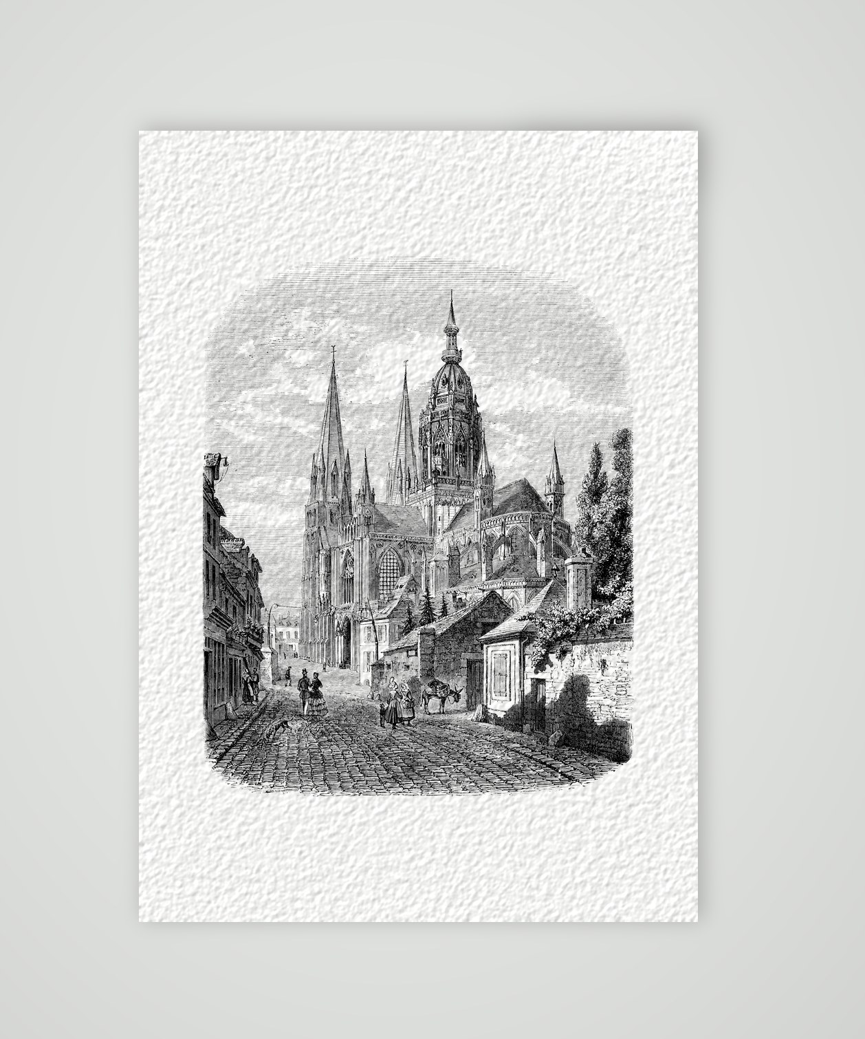 Bayeux, die Kathedrale – Stahlstich, Kunstdruck auf Hahnemühle-Büttenpapier