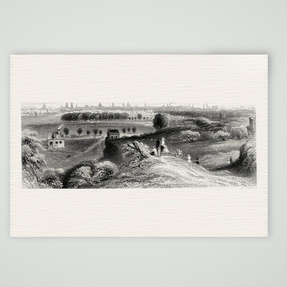 Chartres, die Kathedrale in der Ferne – Stahlstich, Kunstdruck auf Leinenpapier